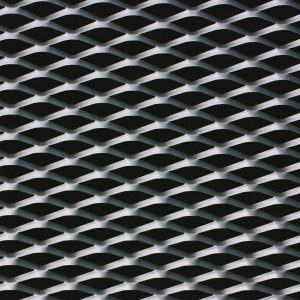 Steel wire mesh grille at the front of the building. Black and white texture